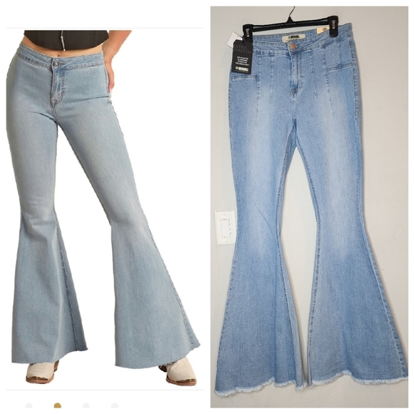 Rock & Roll Cowgirl Denim - NWT Rock & Roll 31 Tall Lightwash Bargain Button Bell Bottom Jeans 36" inseam